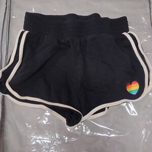 No Boundaries Black Athletic Shorts with Rainbow Heart